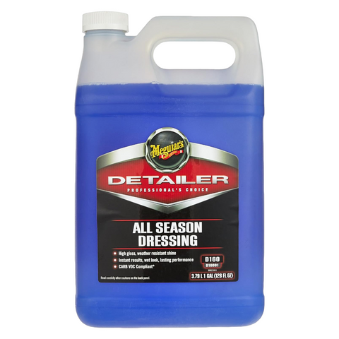 Blue bottle of Meguiar's All Season Dressing on a white background