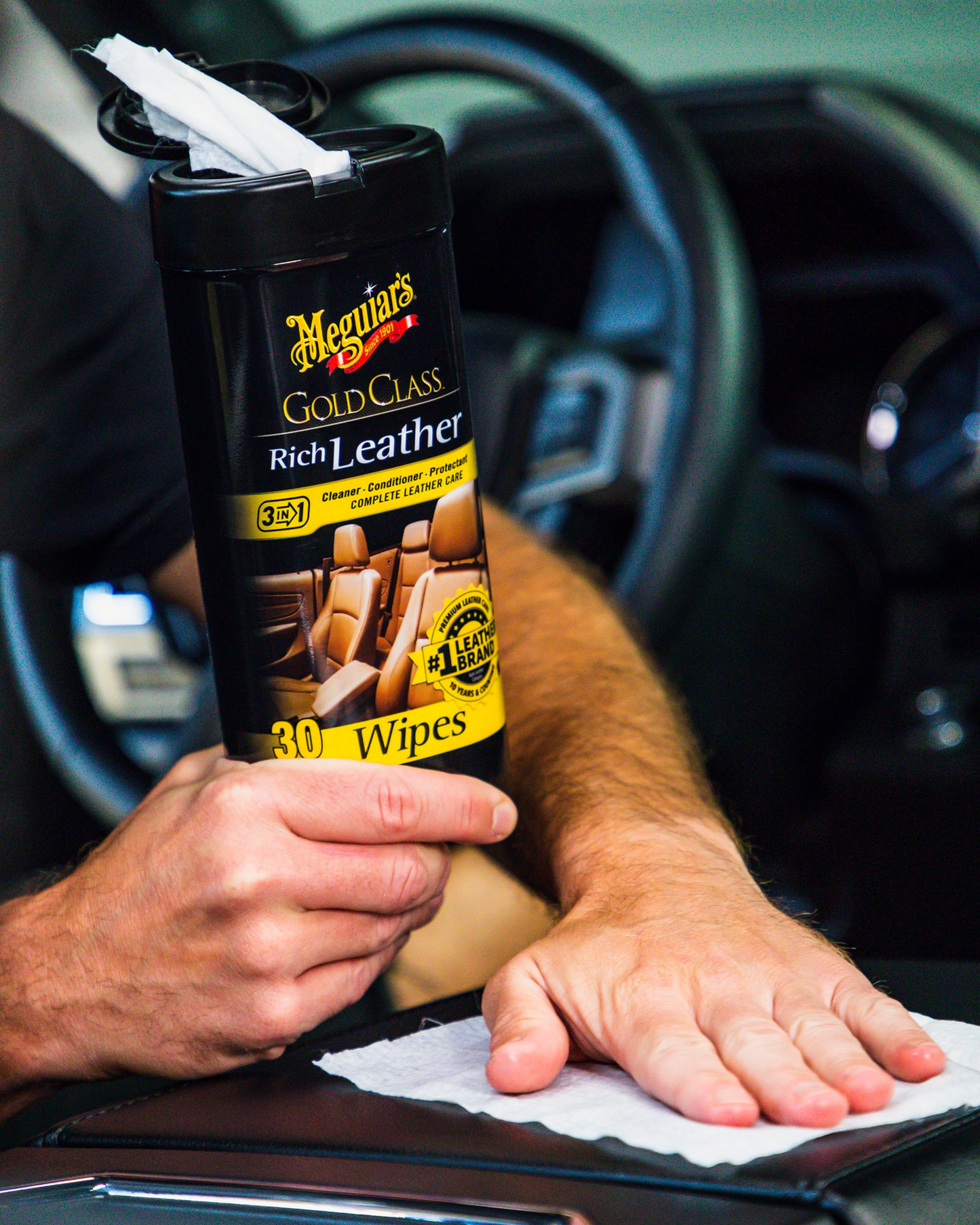 Meguiars Gold Class Rich Leather Wipes 30 Pc Can